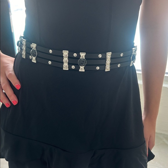 Maje Black Leather Belt with Black stones and Silver hardware - Picture 14 of 16